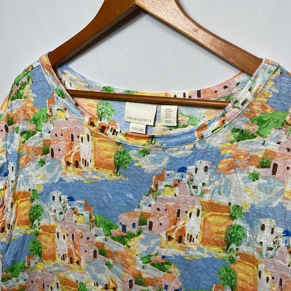 Cynthia Rowley 100% Linen Greek Island Novelty Print Blouse Top Size XL - Picture 5 of 9